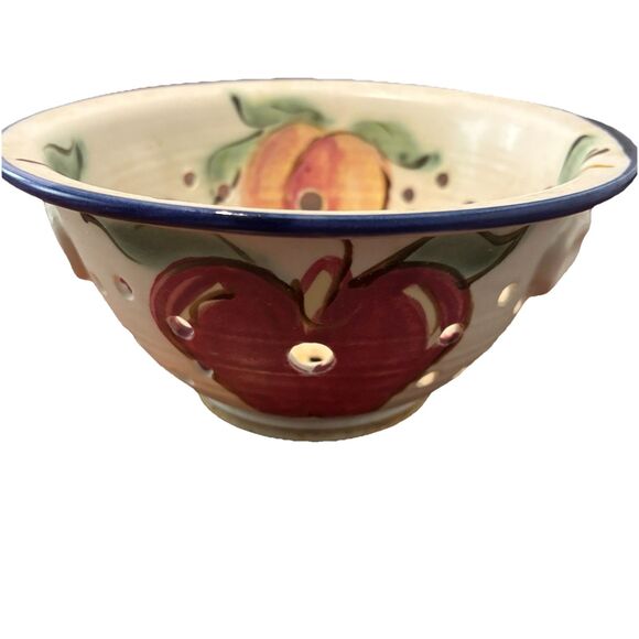 Clouds Folsom Pottery Colander Strainer Bowl Hand Painted Fruit 1999 Vtg - Picture 6 of 8